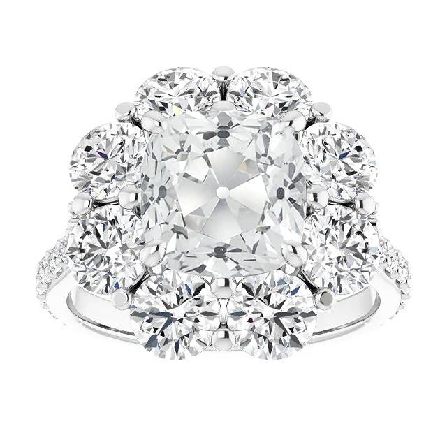 Coussin Vieux Mineur Réel Diamant Halo Bague Fleur Style 19.50 Carats