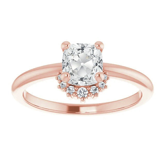 Coussin ancienne mine Cut Réel Diamond Ring serti griffes bijoux en or rose 4 carats