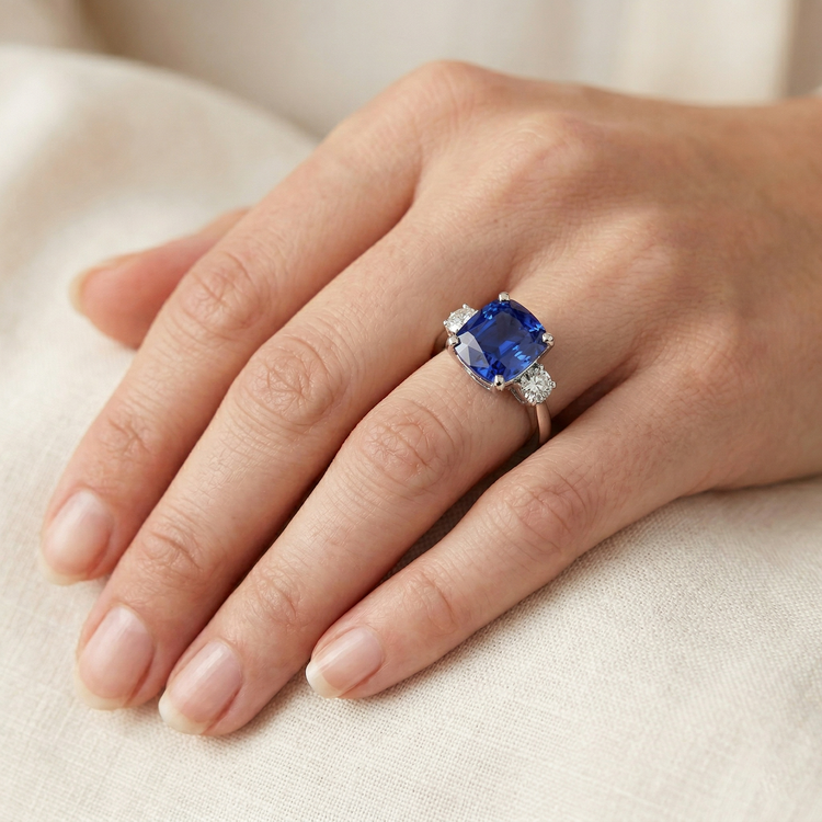 naturel cushion saphir 2.75carats bague avec accents diamants
