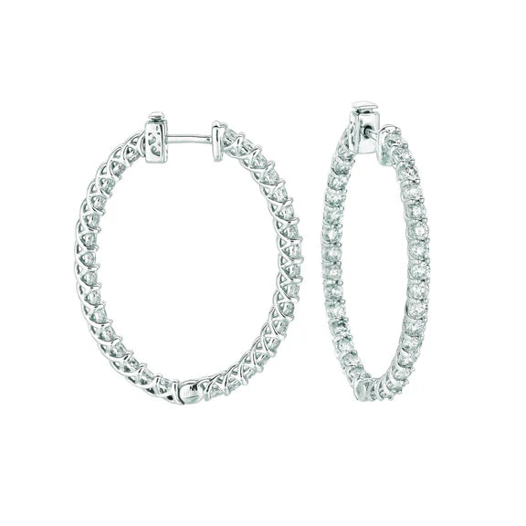 Créoles De Forme Ovale De 4,52 Carats Réel Diamant En 14K Blanc Avec 7 Pointes