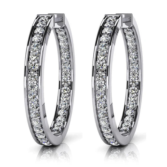 Créoles Pour Femmes En Or Blanc 3,40 Ct De Réel Diamants Ronds Scintillants