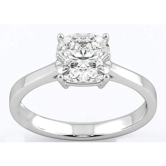 Cushion Cut 3 Ct Solitaire Réel Diamond Ring White Gold 14K New
