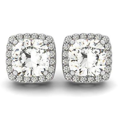Cushion & Round 4.40 Carats Naturel Diamond Lady Stud Boucles D'Oreilles Or Blanc 14K