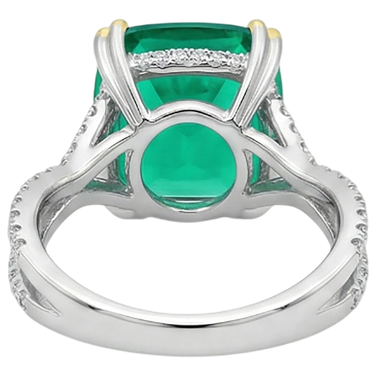 Émeraude Taille Coussin Bague Pierre Précieuse en Or Deux Tons 14 Carats – vue arrière