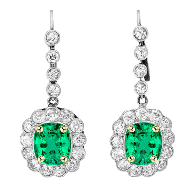 Taille Coussin Émeraude Colombienne bague en Or Deux Tons 14 Carats – vue principale