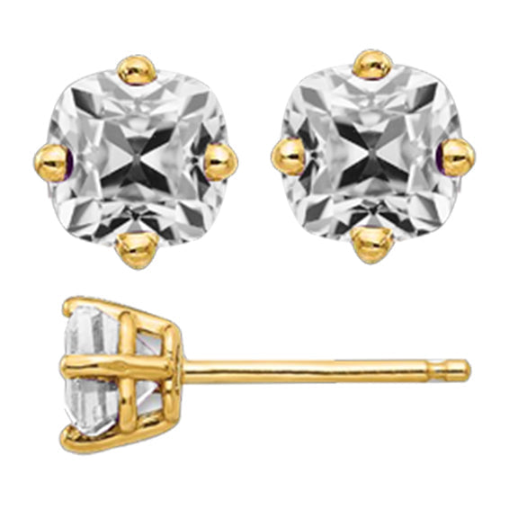 Brillant Taille Coussin Puces d'Oreilles en Or 14K Jaune – vue principale