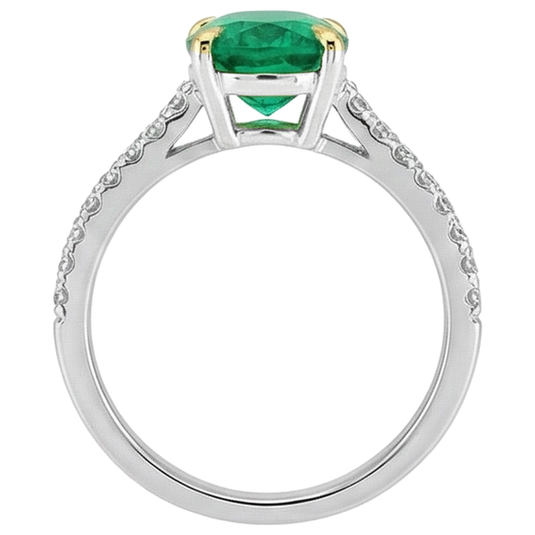 Taille Ovale Émeraude bague en Or 14K Bicolore – vue arrière