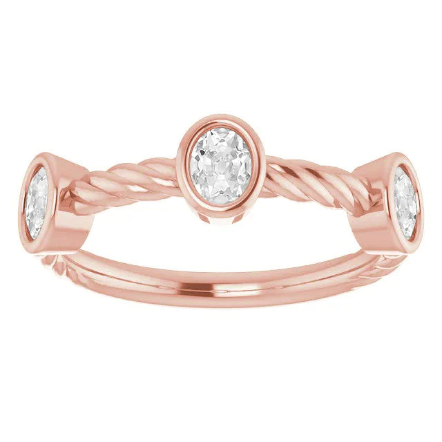 Dames Oval Old European Réel Diamond Band Lunette Corde Style 3 Carats