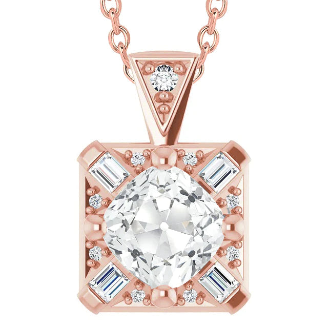 Dames Réel Diamant Pendentif Coussin Vieux mineur Baguette & Rond 7.50 Carats