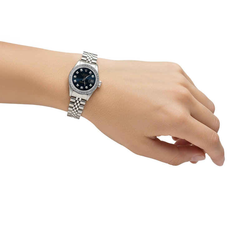 Datejust Rolex Cadran Diamant Bleu Lunette Montre Femme Bracelet Jubilé P2