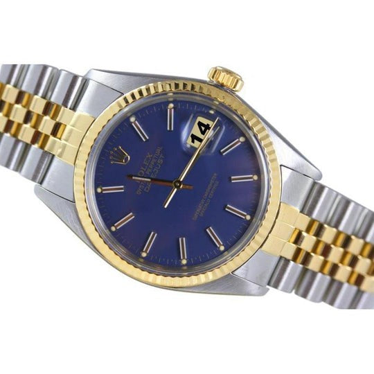 Datejust Rolex bleu bâton cadran lunette