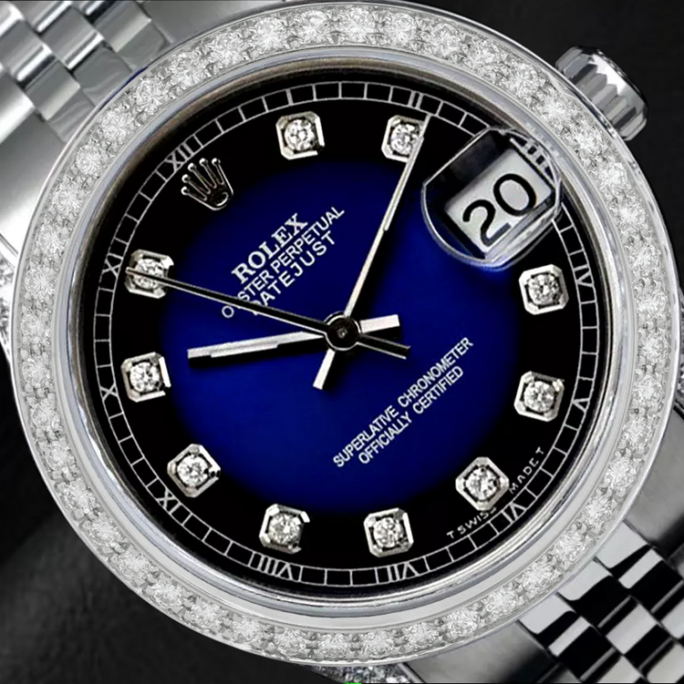 Datejust montre personnalisé bleu diamant cadran lunette Rolex Jubilé Bracelet acier inoxydable ensemble rapide