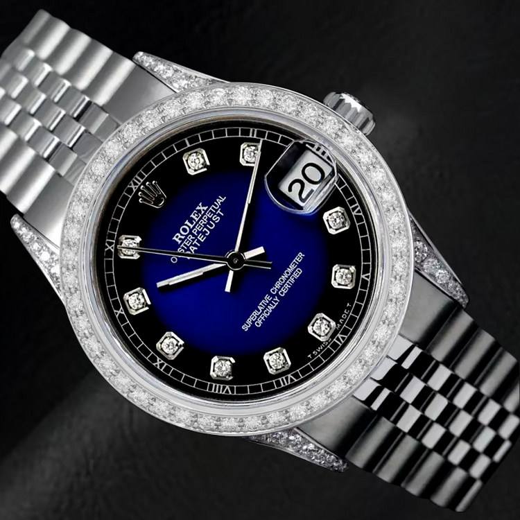 Datejust montre personnalisé bleu diamant cadran lunette Rolex Jubilé Bracelet acier inoxydable ensemble rapide