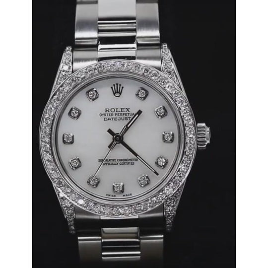 Datejustrolex Montre de taille moyenne avec lunette en diamant personnalisée et bracelet huître acier inoxydable2