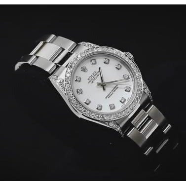 Datejustrolex Montre de taille moyenne avec lunette en diamant personnalisée et bracelet huître acier inoxydable4