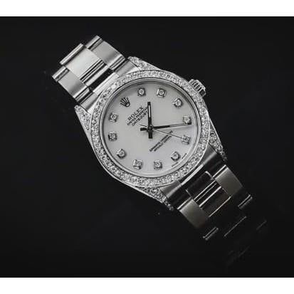 Datejustrolex Montre de taille moyenne avec lunette en diamant personnalisée et bracelet huître acier inoxydable5