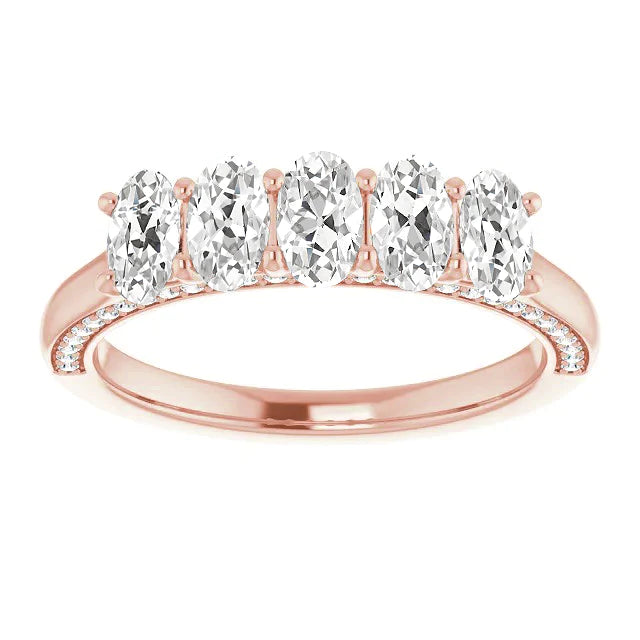 Demi-Éternité Bague Ovale Ancienne Mine Cut Réel Diamant Or 14K 8.75 Carats