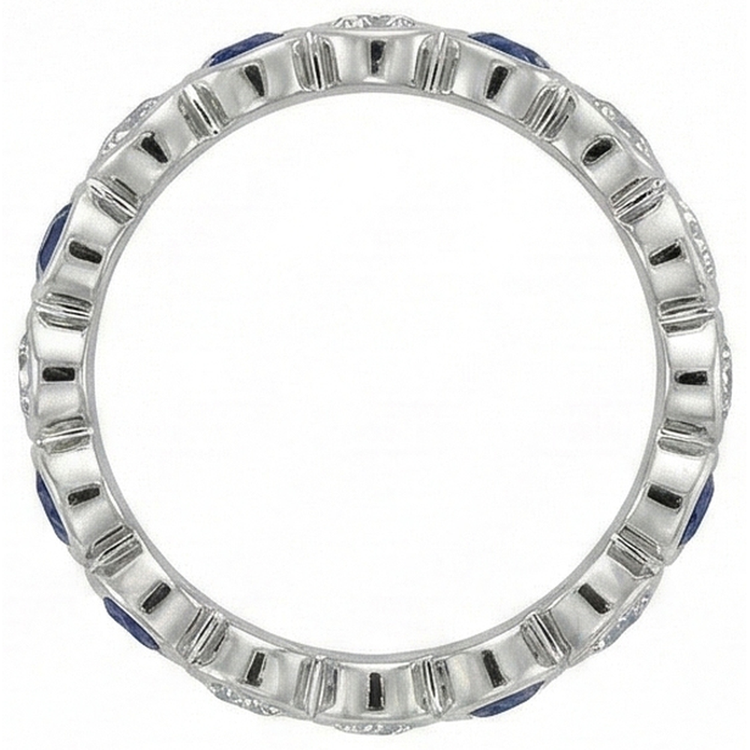 Diamant Naturels Extraits des Mines ( et non cultivés en laboratoire ) Bande d' Éternité 2 Carat Lunette Set Rond Saphir Bleu Dames