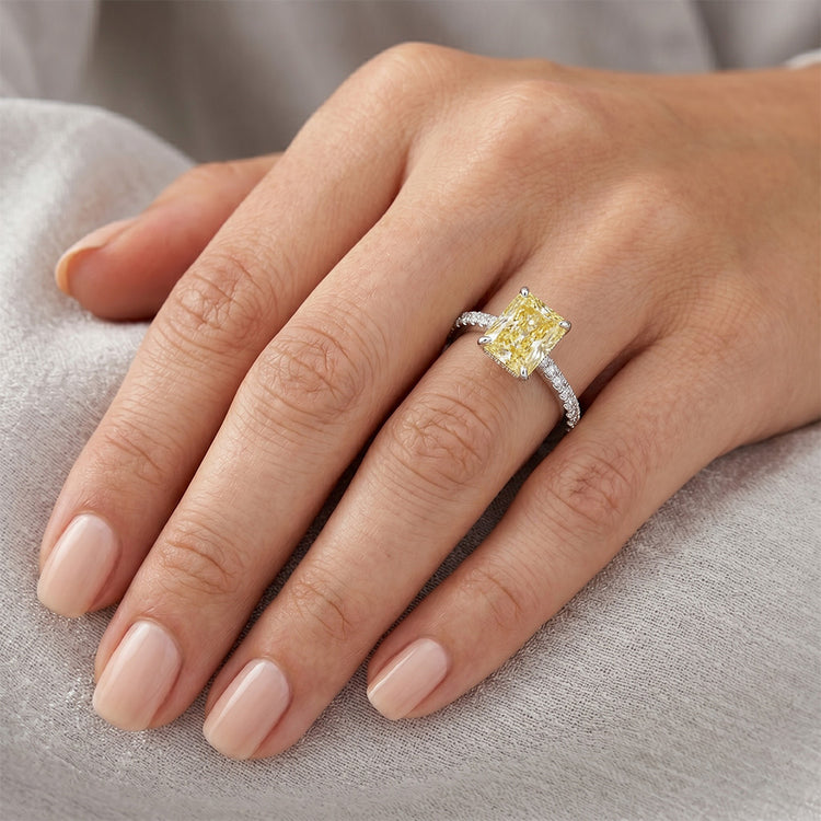 Diamant Canari Pavé Bague Joaillerie 2 carats en Or Blanc 14