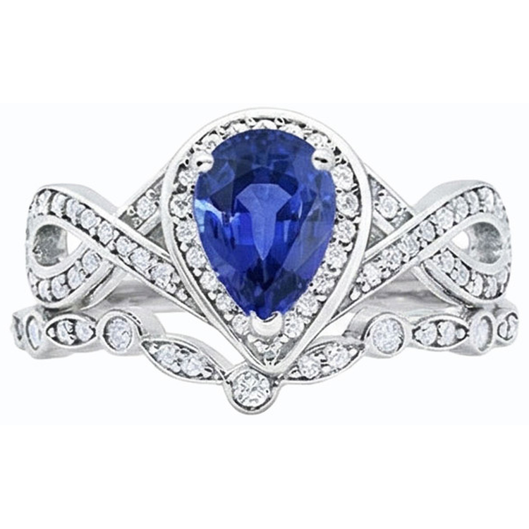 Diamant Ceylan Saphir Alliance Ensemble Couronne Style 3.50 Carats