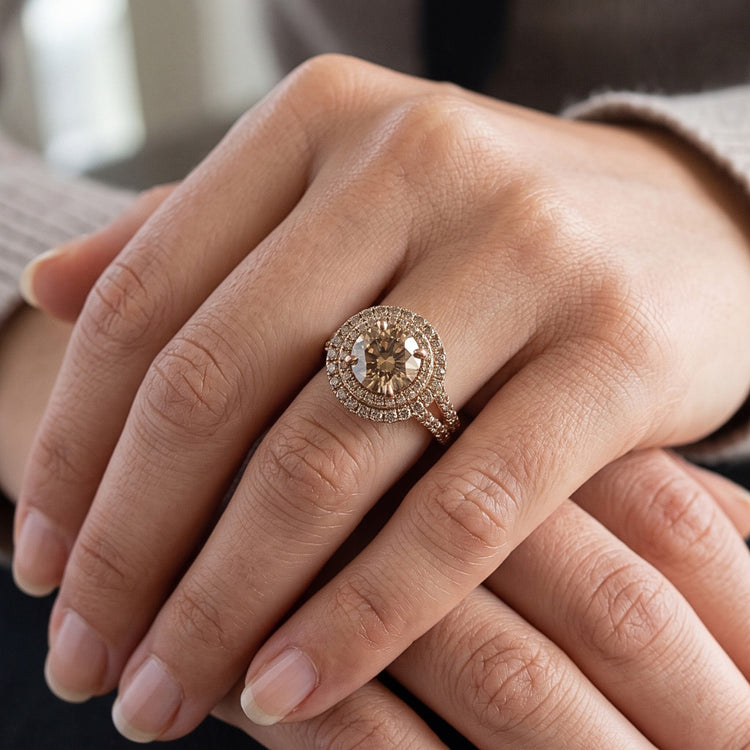 Diamant Champagne Désert Bague Nuptiale – Diamant Fin 4 carats