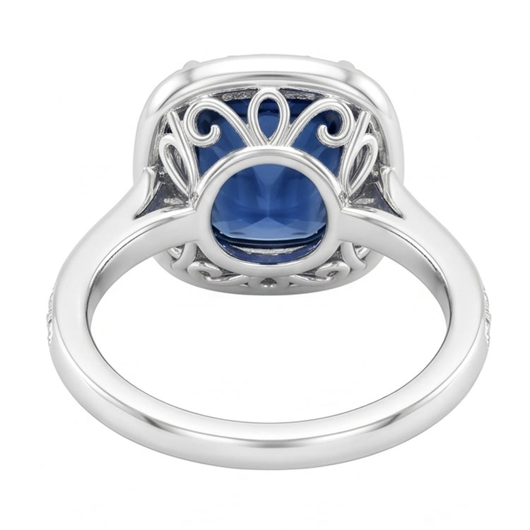 Diamant Halo Cushion Ceylan Saphir Bague Pavé Or 3.50 Carats