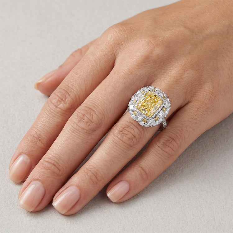 Diamant Jaune Canari VVS Bague – 8 carats en Or Deux Tons 14