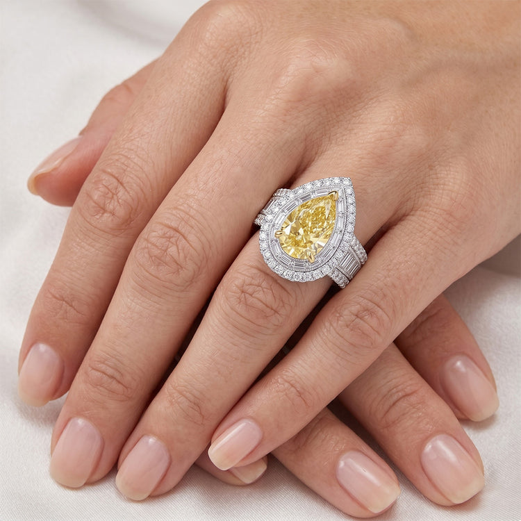Diamant Jaune Fancy Bague Halo – Pureté VVS 3,50 carats Or 14K