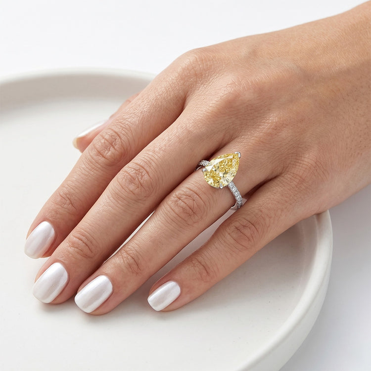 Diamant Jaune Fancy VVS Bague 3 carats en Or Blanc 14 Carats