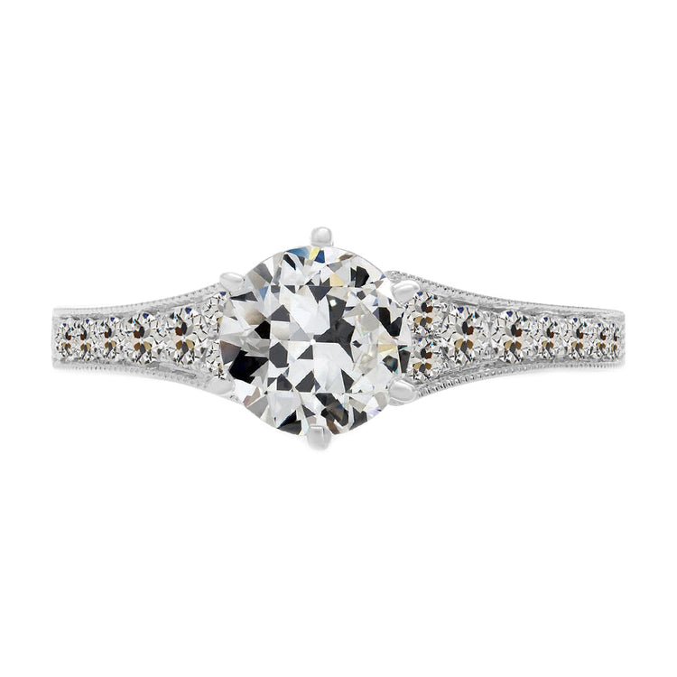 Diamant Coussin Antique Bague Solitaire avec Accents en Or Blanc 14 Carats – vue principale