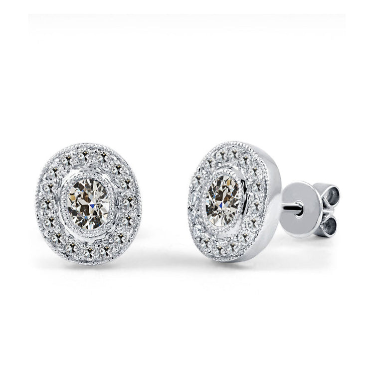 Puces d'Oreilles Or Blanc 14 Carats avec Diamant – vue principale
