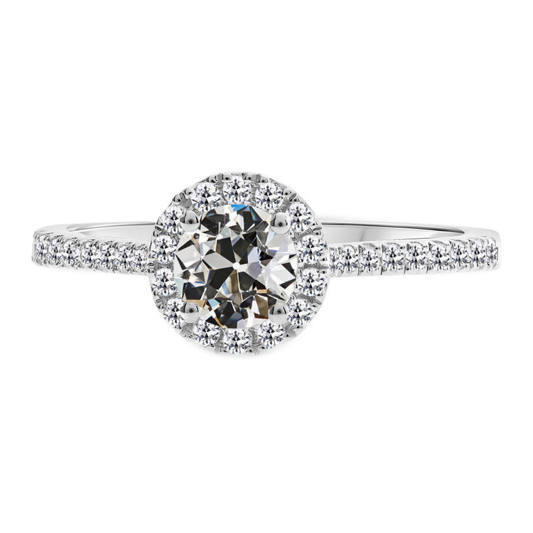 Diamant Fin Coussin Antique Bague Sertie Halo en Or Blanc 14 Carats – vue principale
