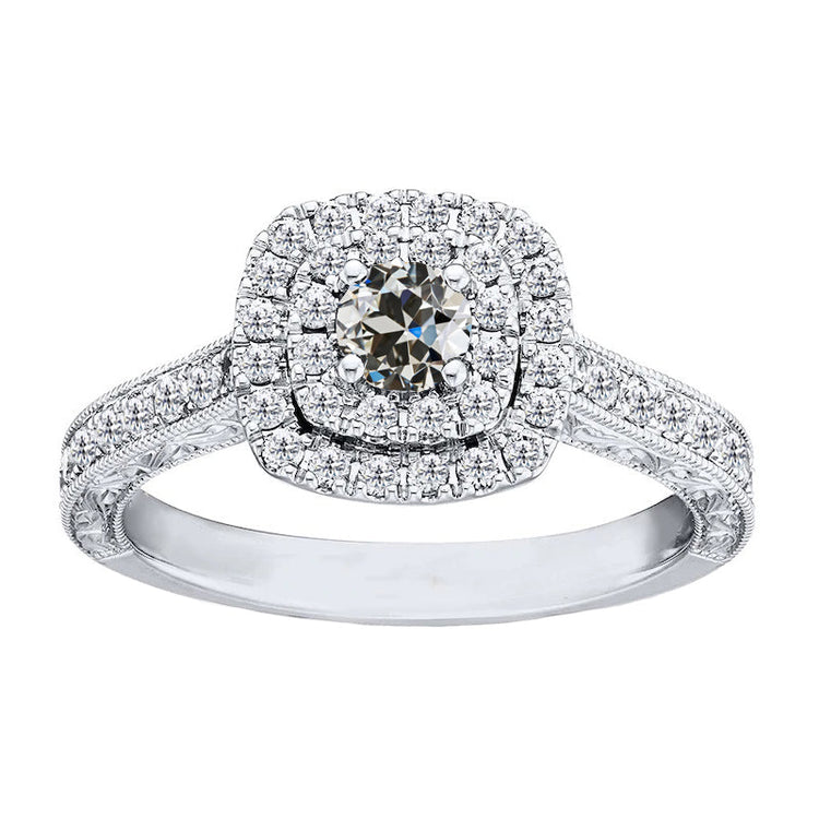 Bague de Fiançailles Halo Or 14K Blanc avec Diamant Fin – vue principale