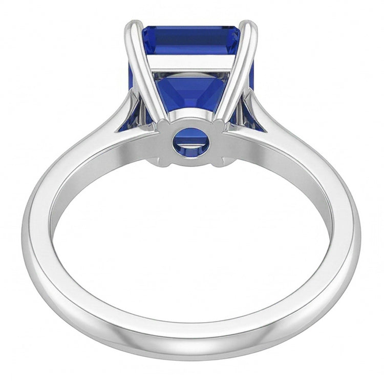 Eagle Claw Prongs Asscher Solitaire Bague Saphir Bleu Naturel Bijoux