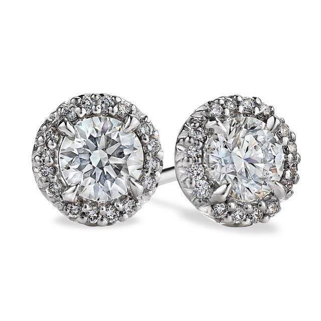 Eagle Claw Prongs Sparkling Naturel Diamond Halo Studs Boucles D'oreilles En Or Blanc 14 Carats