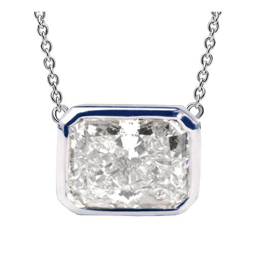 East West Set Femmes Radiant Réel Diamond Pendant Bezel Dog Ear 2 Carats