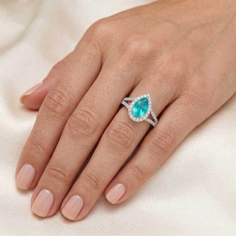 Élégant Pureté VVS Paraiba Néon Bague de Fiançailles Halo – 3