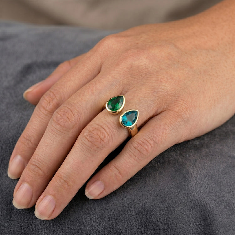 Émeraude Colombienne Bague Trilogie 2 carats – Or 14K Jaune