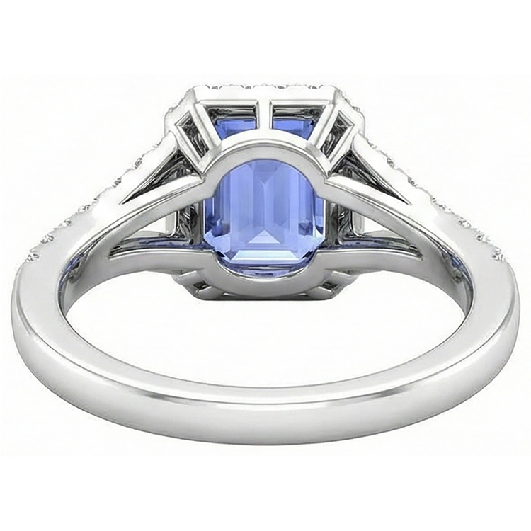 Emeraude Tanzanite 4.10 Carats Diamants Naturels Extraits des Mines ( et non cultivés en laboratoire ) Bague de Fiançailles Or Blanc 14K