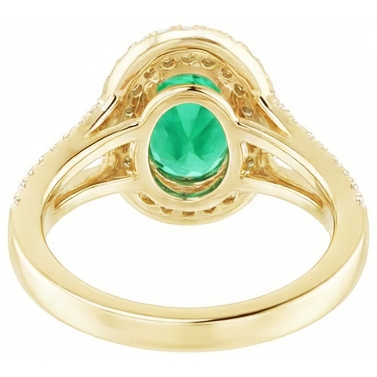 Émeraude verte de forme ovale en or 14K avec bague en diamant rond 6 carats