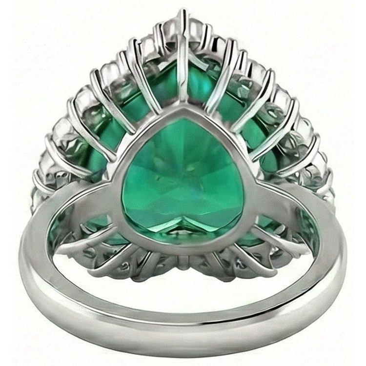 Émeraude verte en forme de coeur de 13 carats avec bague de mariage en diamant 14K