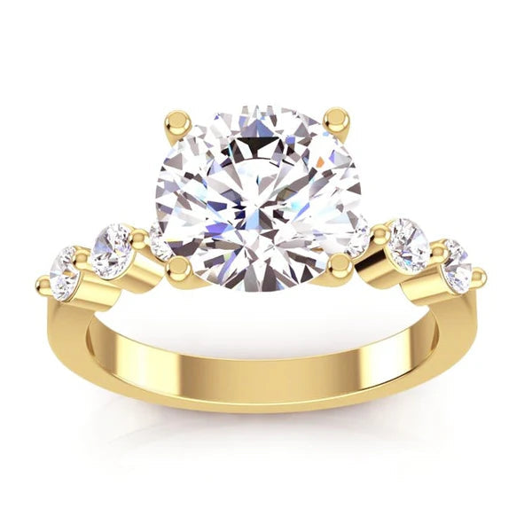 Énorme Bague En Réel Diamant Rond Avec Des Bijoux D'Accents 3.91 Ct. Or Blanc 14K