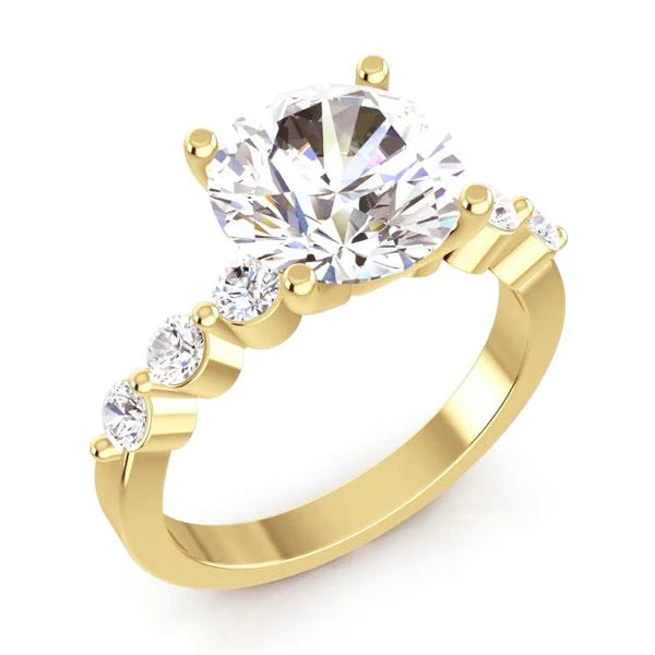 Énorme Bague En Réel Diamant Rond Avec Des Bijoux D'Accents 3.91 Ct. Or Blanc 14K