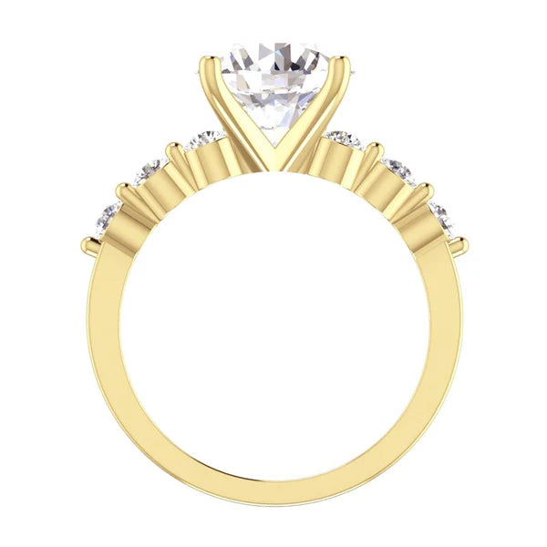 Énorme Bague En Réel Diamant Rond Avec Des Bijoux D'Accents 3.91 Ct. Or Blanc 14K