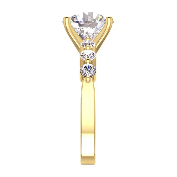 Énorme Bague En Réel Diamant Rond Avec Des Bijoux D'Accents 3.91 Ct. Or Blanc 14K