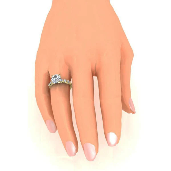 Énorme Bague En Réel Diamant Rond Avec Des Bijoux D'Accents 3.91 Ct. Or Blanc 14K