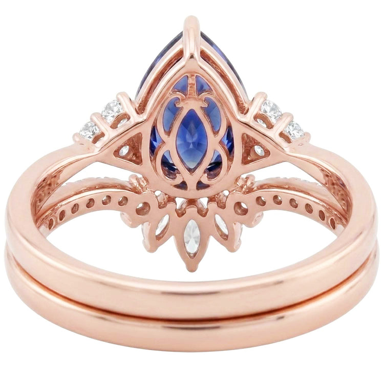 Ensemble Alliance Diamant Saphir Bleu Marquise & Rond 4 Carats