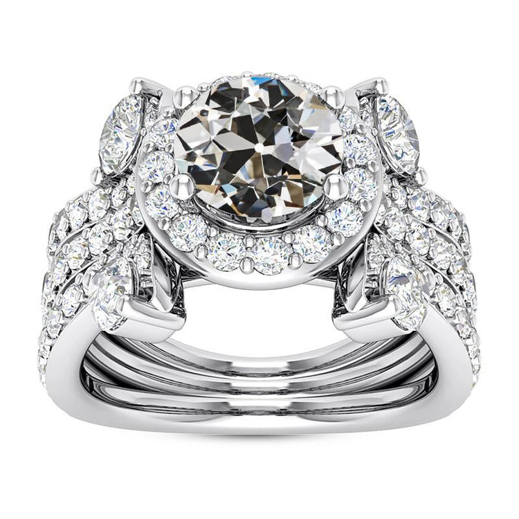 Ensemble Alliance Halo Marquise & Véritable Diamant Rond Vieux Mineur 10 Carats