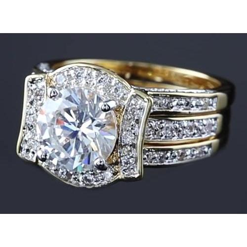 Ensemble Bague Anniversaire 4 Carats Réel Diamant Rond Or Jaune 14K