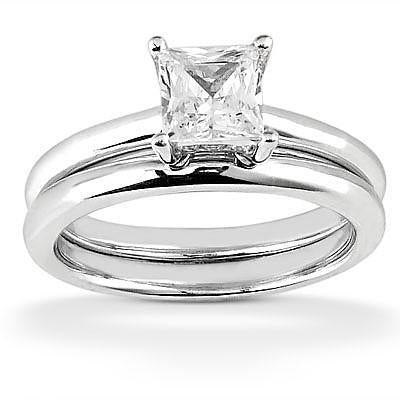 Ensemble De Bague De Fiançailles Naturel Diamant Solitaire Taille Princesse 1 Carat Bijoux